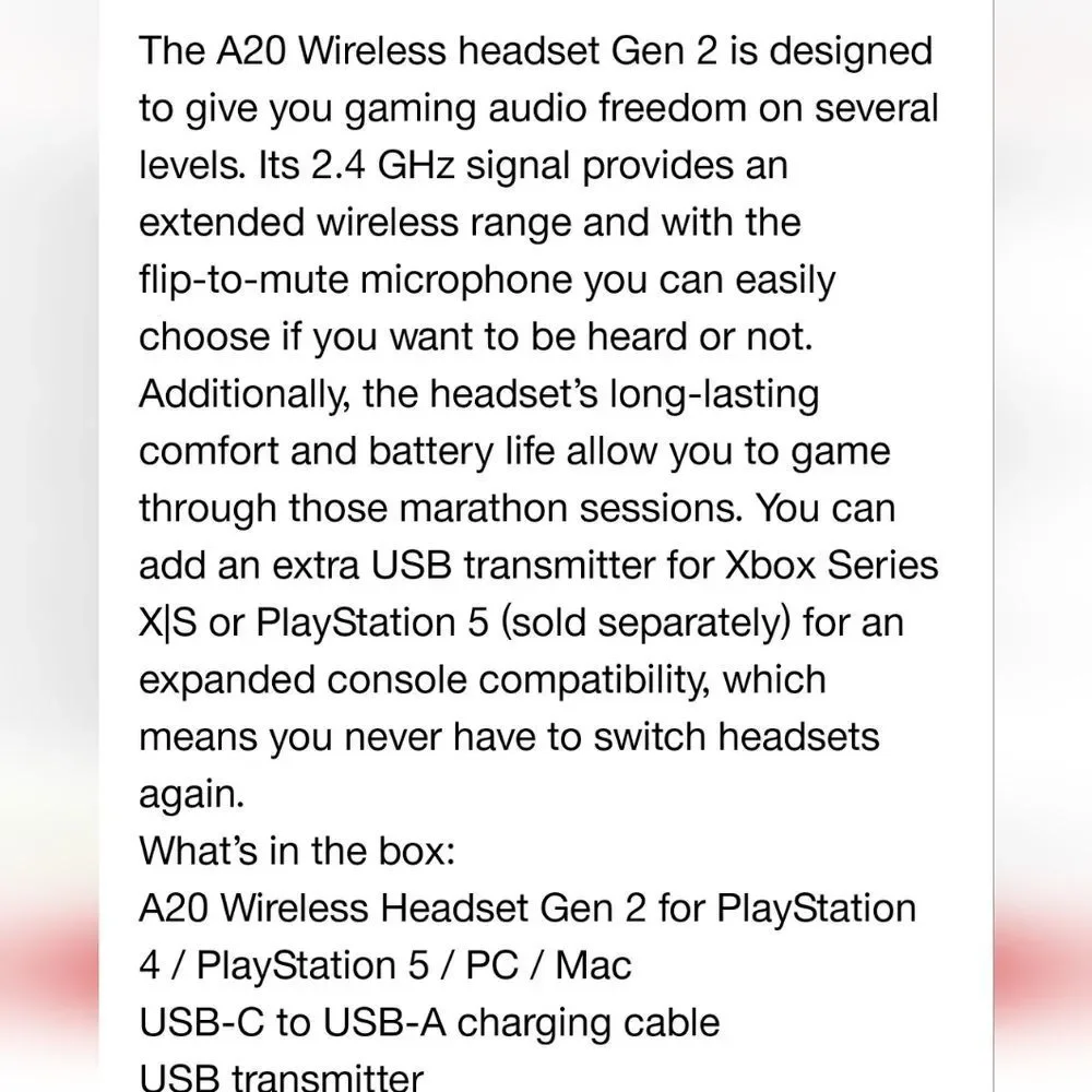 Astro A20 Bluetooth Wireless Gaming Headset for‎ Playstation 4/5